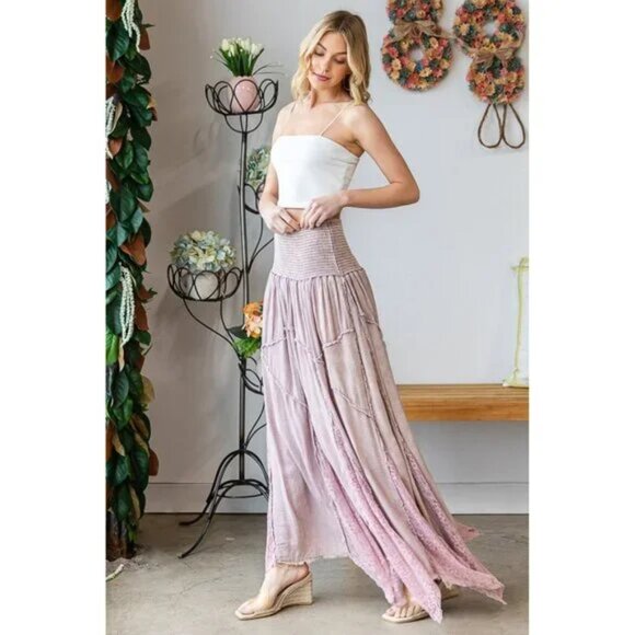 064 Oli & Hali Lilac Washed Lace Inset Maxi Skirt NWOT Size Large - Picture 6 of 11